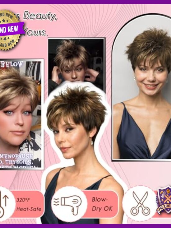 Synthetic Heat-Resistant Pixie Wig with Bangs, Glueless Adjustable Fit main image 6